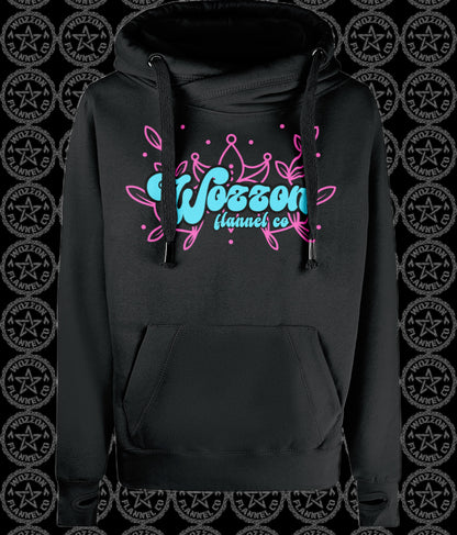 Logo womens cross neck hoodie